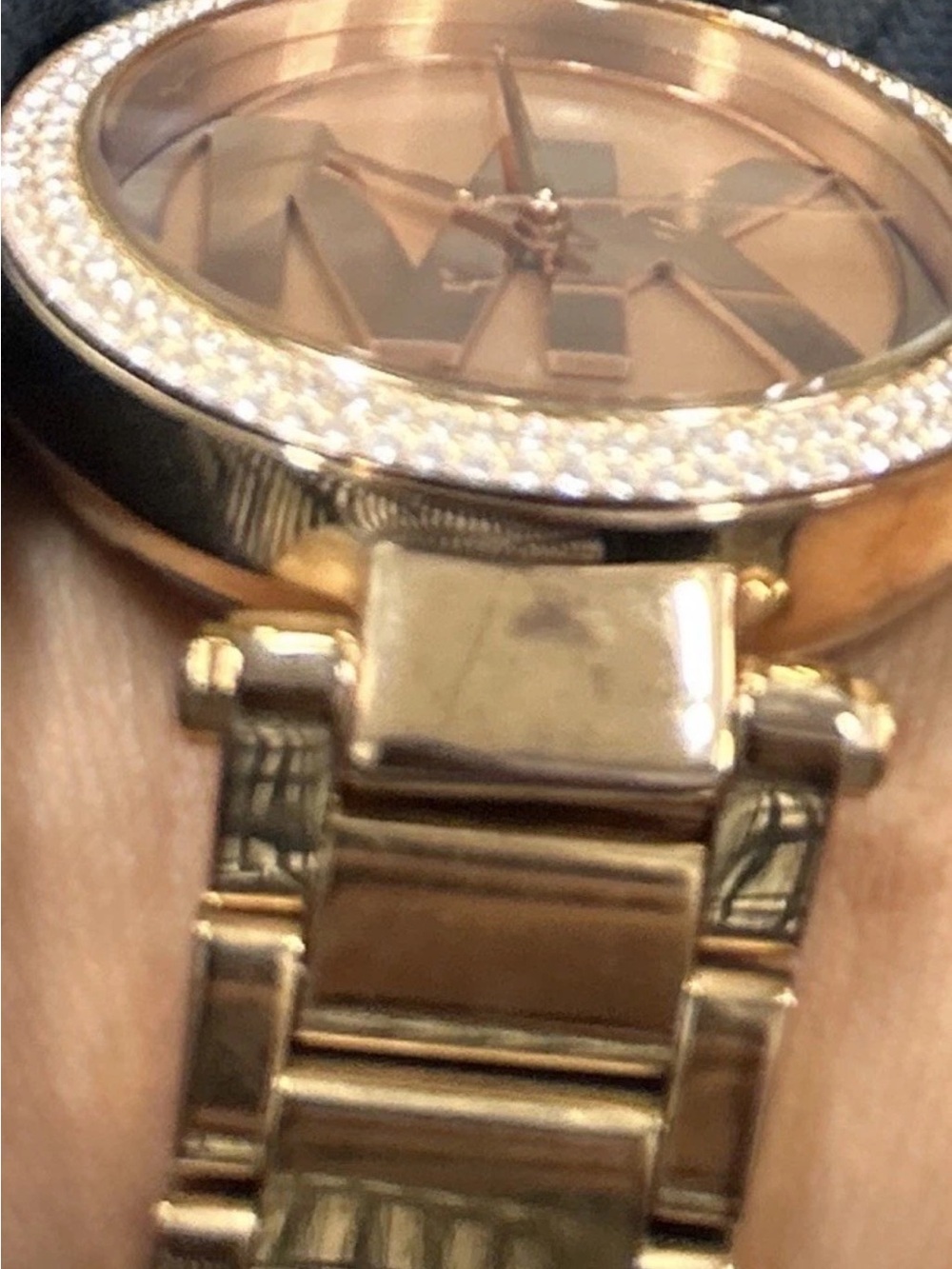 Michael Kors Gold-Tone Crystal Bezel Logo Watch has few signs mark and good. - Picture 5 of 5